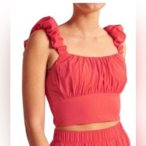 Abercrombie and Fitch Poplin Scrunch Strap Crop Top Coral Small NWT - Picture 1 of 4